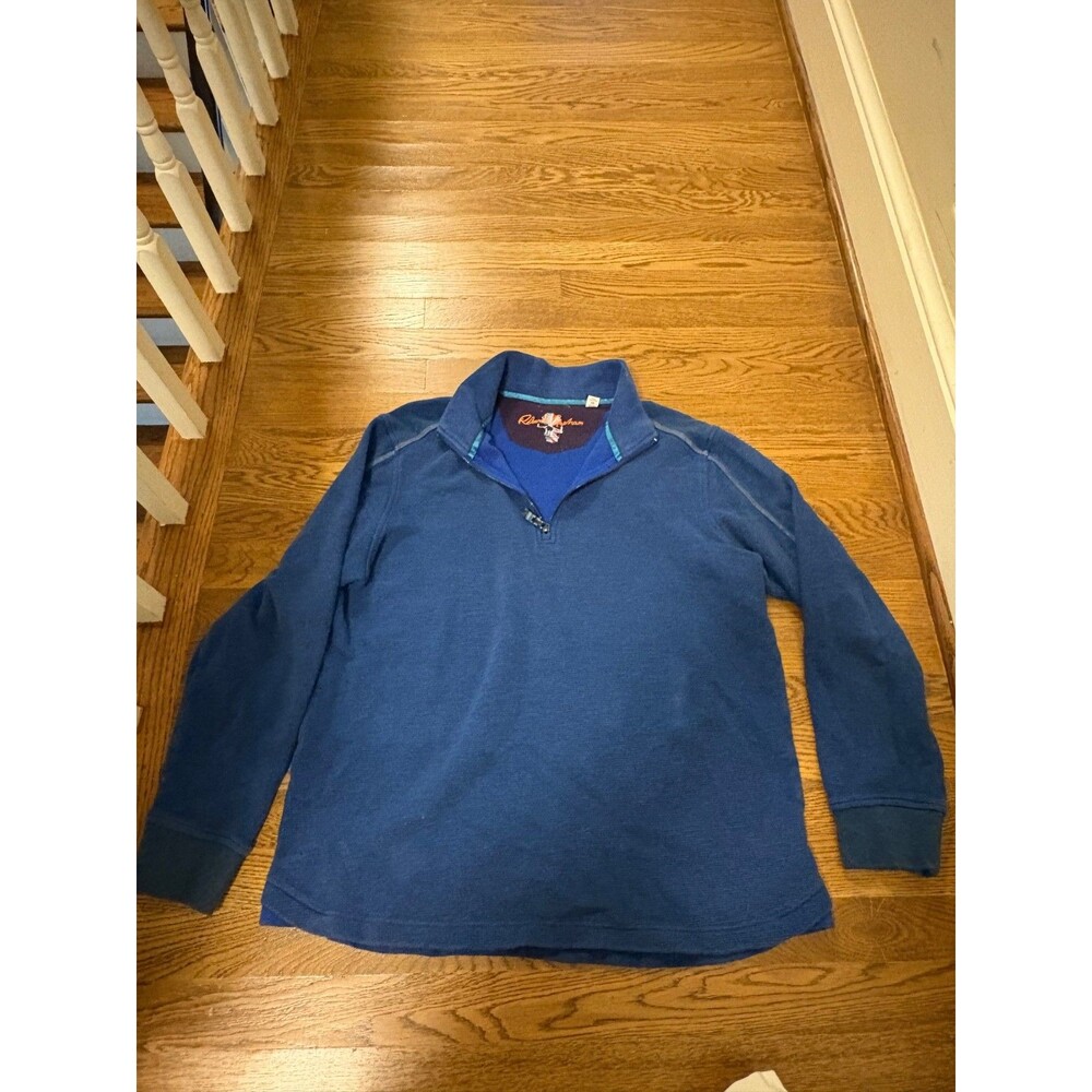Robert Graham Skull 1/4 Zip Pullover Mens M Blue Waffle Knit Cotton Classic Fit